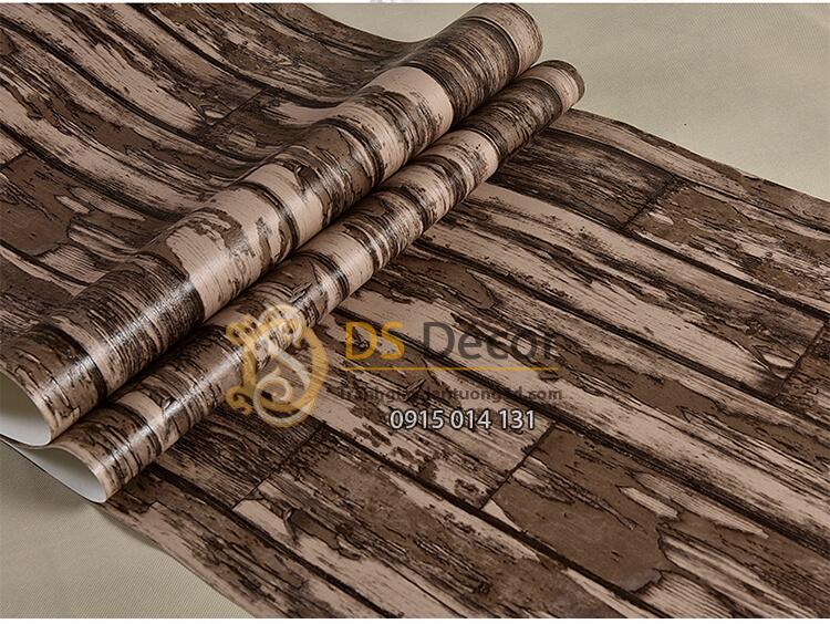 Bề mặt Giấy dán tường giả gỗ rêu phong mộc mạc 3D289 màu nâu