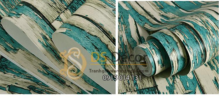 Bề mặt Giấy dán tường giả gỗ rêu phong mộc mạc 3D289 màu xanh