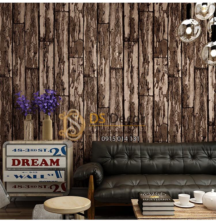 Giấy dán tường giả gỗ rêu phong mộc mạc 3D289 màu nâu