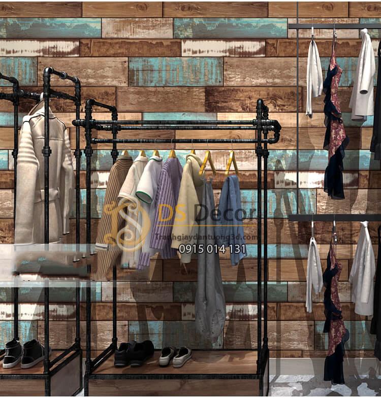 Giấy dán tường giả gỗ ván cổ vintage 3D290 dán shop quần áo