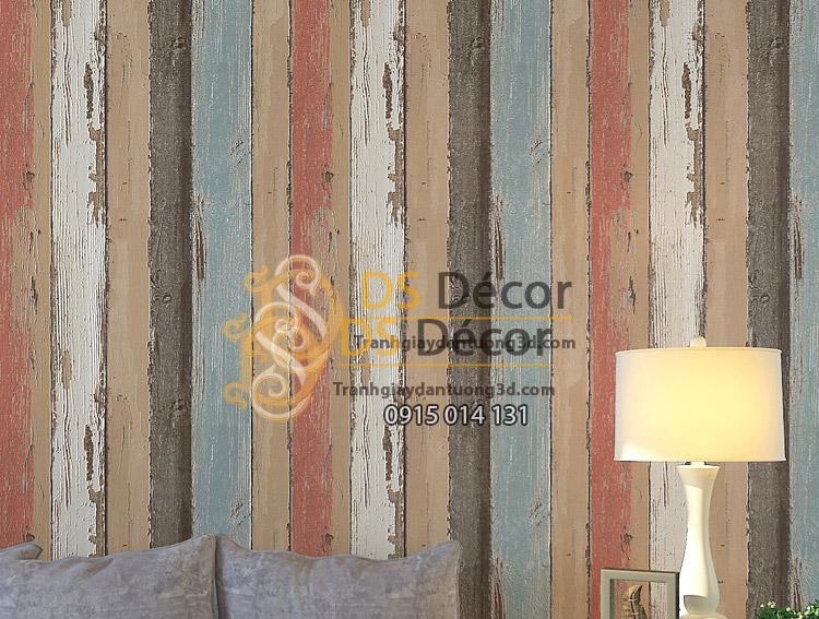 Giấy dán tường giả gỗ retro cổ điển nhiều màu 3D074 dán phòng ngủ